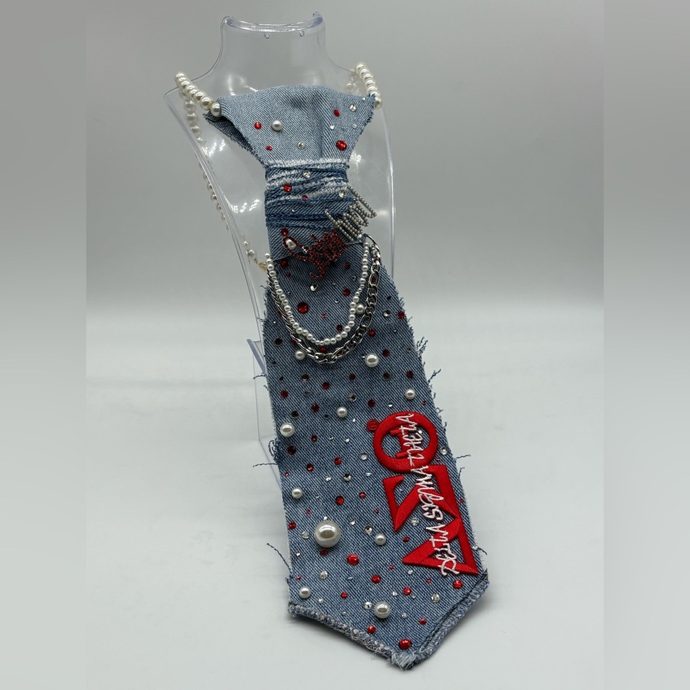 Delta inspired Denim Pearl Tie